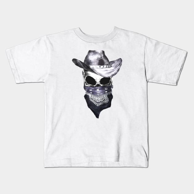 skull art, hat cowboy, bandanas, headband Kids T-Shirt by Collagedream